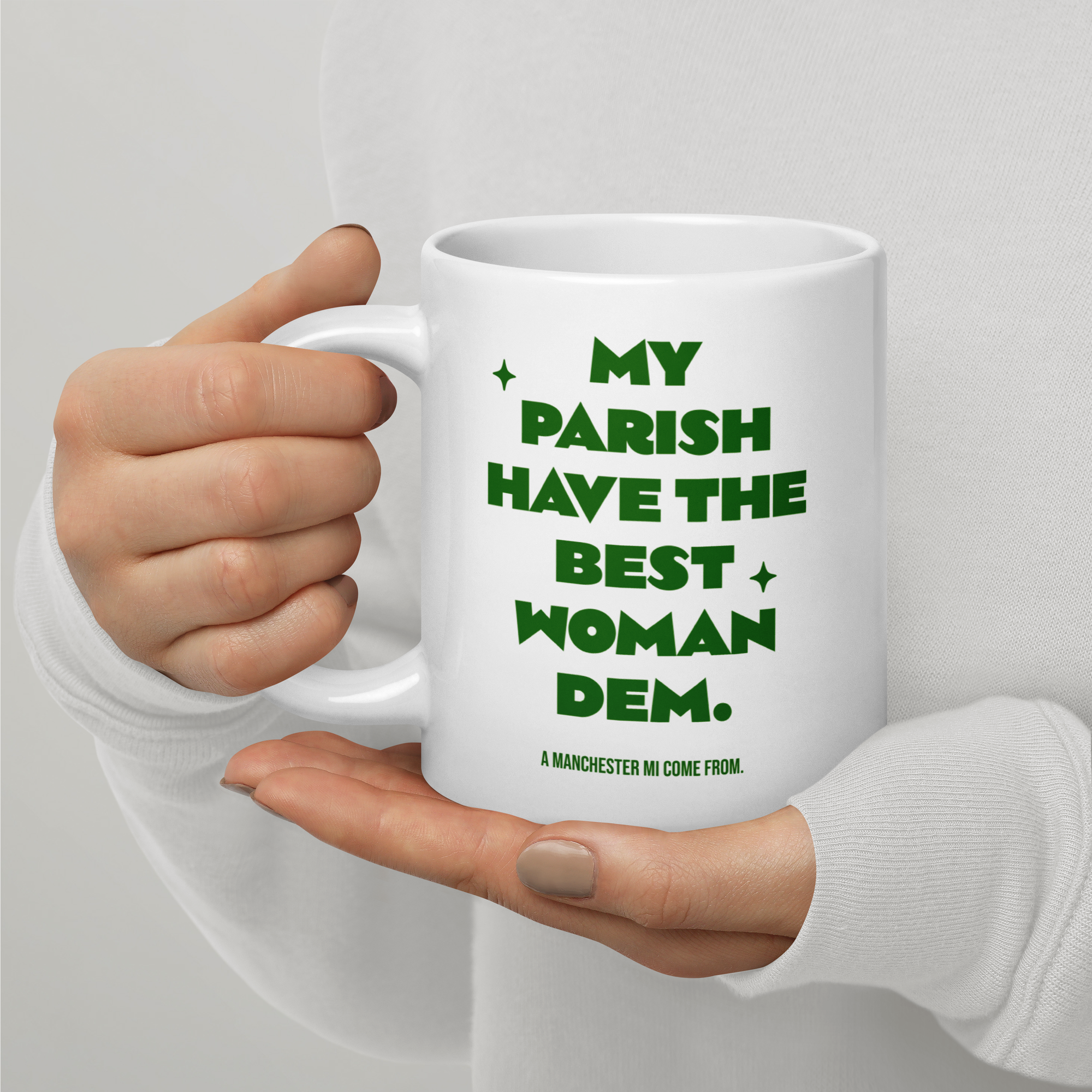 A MANCHESTER MI COME FROM - White glossy mug - Jamaican Gift, Funny Jamaican Coffee Mug, Jamaican Coffee Cup, Jamaican Tea Cup