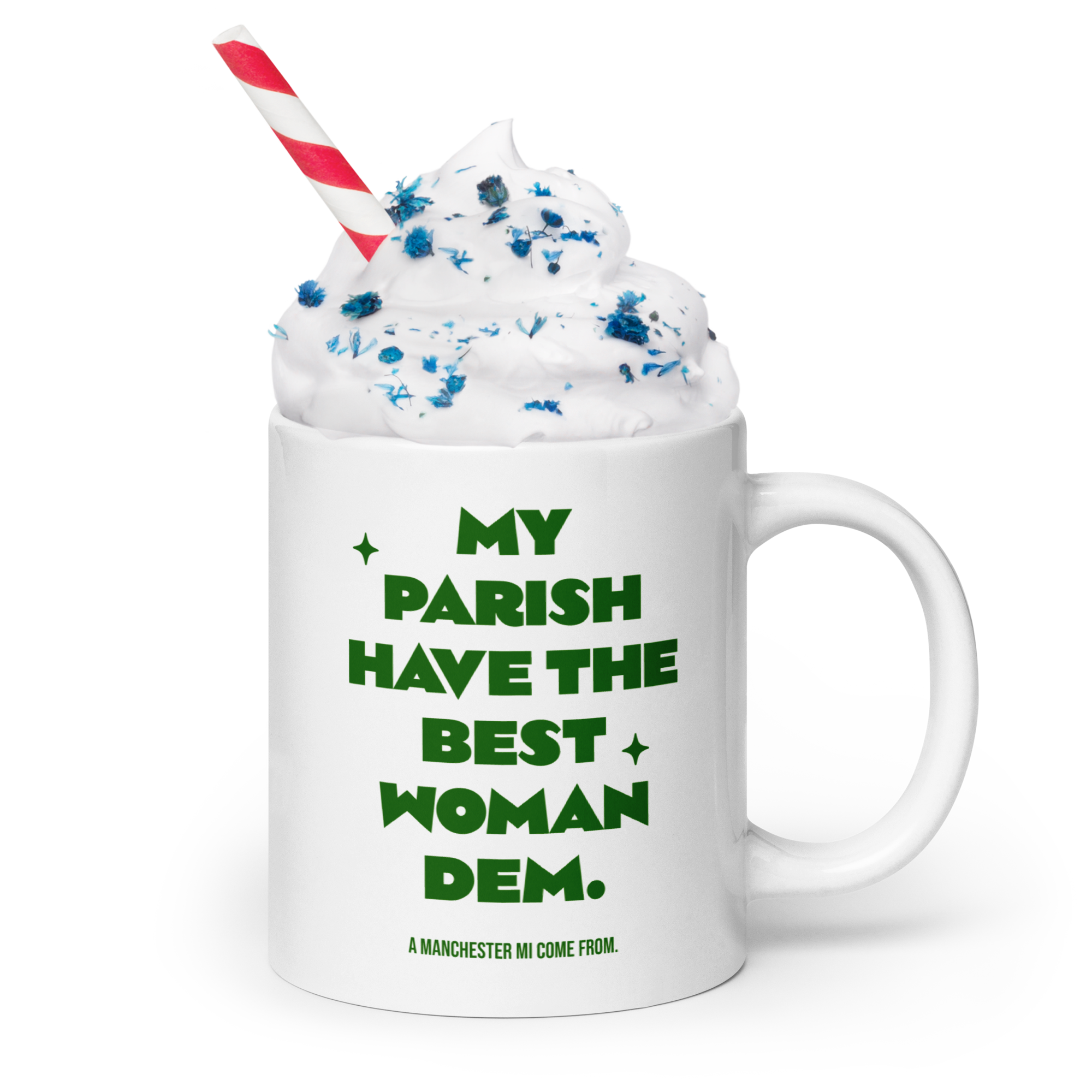 A MANCHESTER MI COME FROM - White glossy mug - Jamaican Gift, Funny Jamaican Coffee Mug, Jamaican Coffee Cup, Jamaican Tea Cup