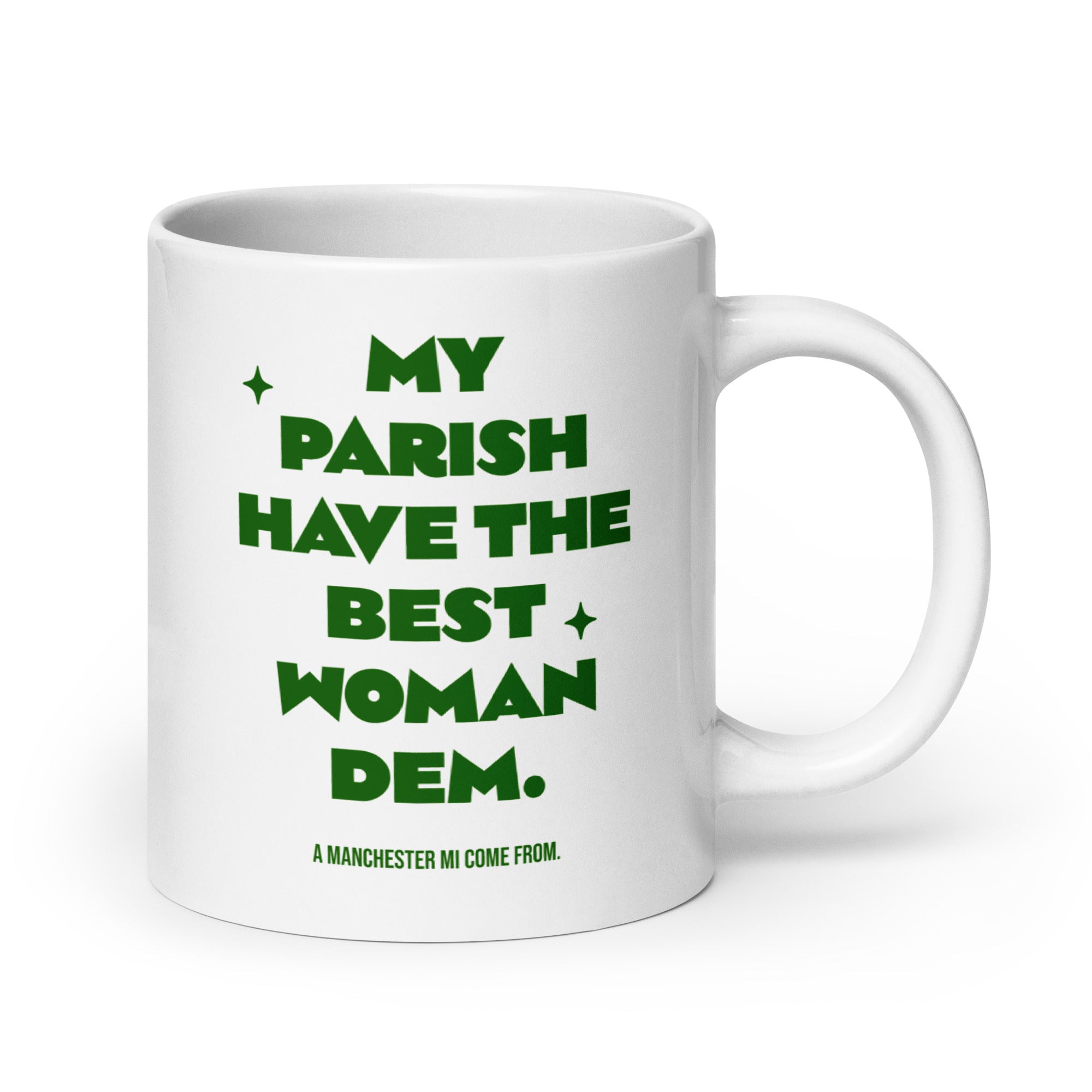 A MANCHESTER MI COME FROM - White glossy mug - Jamaican Gift, Funny Jamaican Coffee Mug, Jamaican Coffee Cup, Jamaican Tea Cup