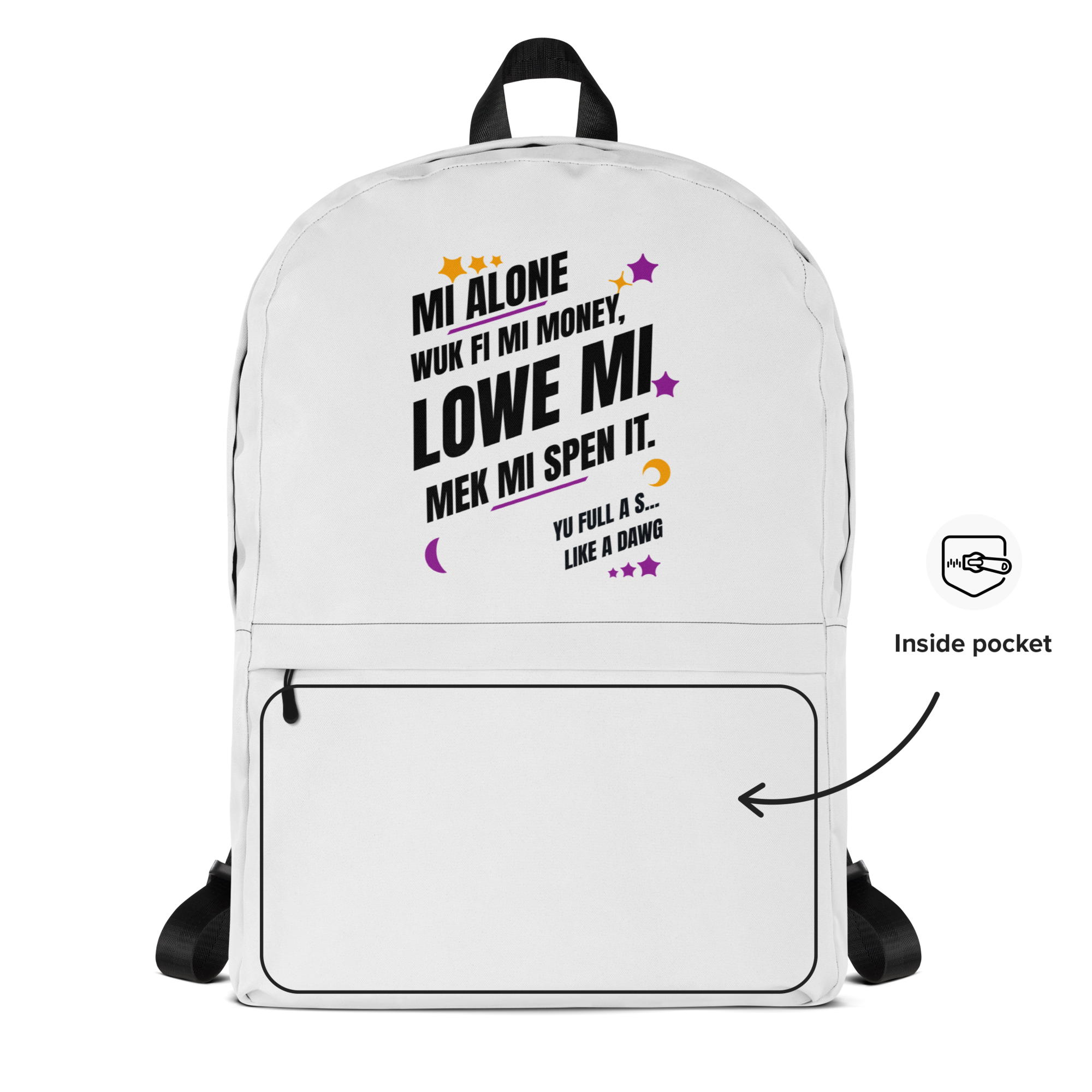 WUK FI MI MONEY - Backpack - Jamaican slang on a backpack Jamaica personalized backpack Jamaica book bag Jamaican bag