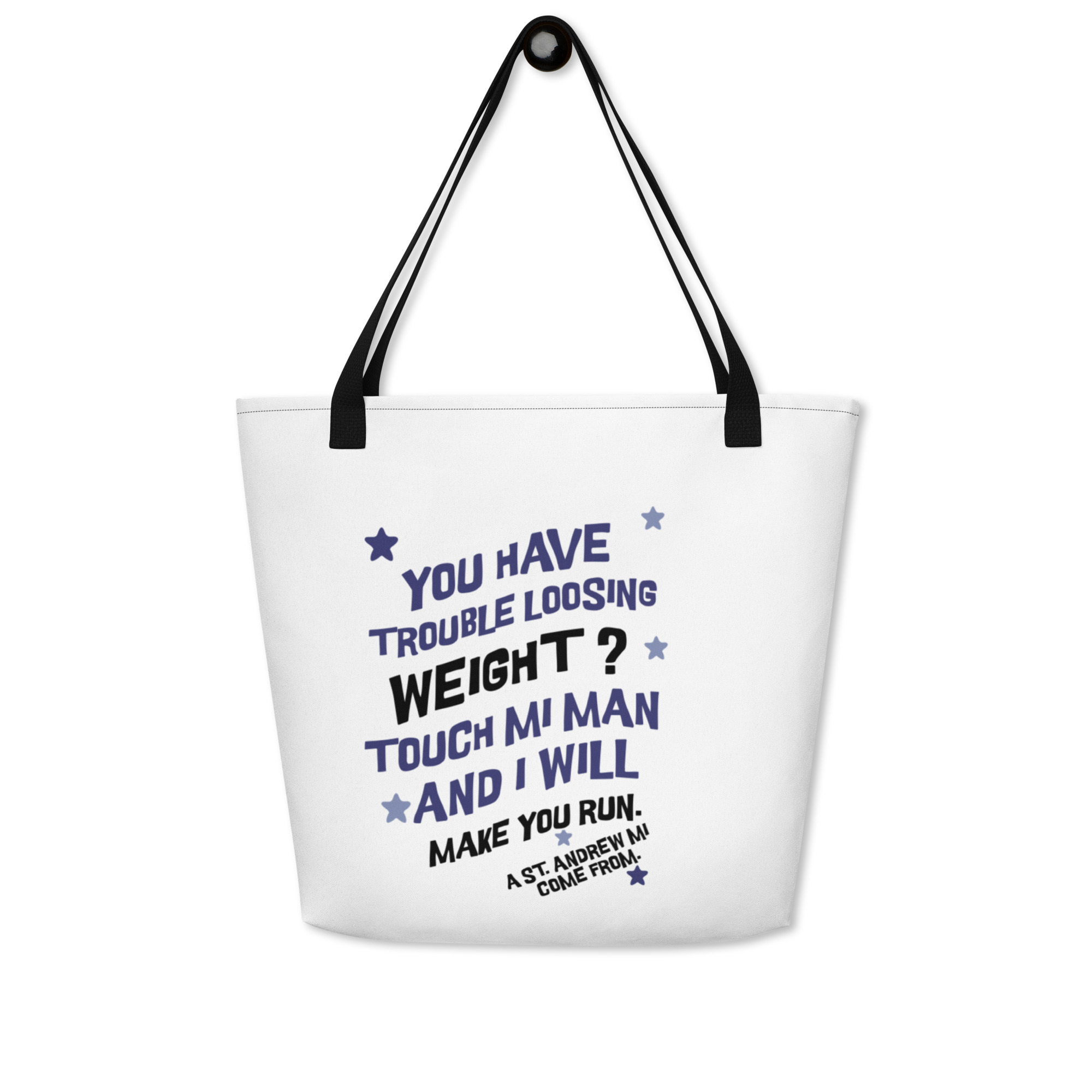 A ST. ANDREW MI COME FROM - Large Tote Bag - Jamaica Tote Bags, Custom Cotton Tote Bags, Destination Tote Bags, Tote Bag Personalized