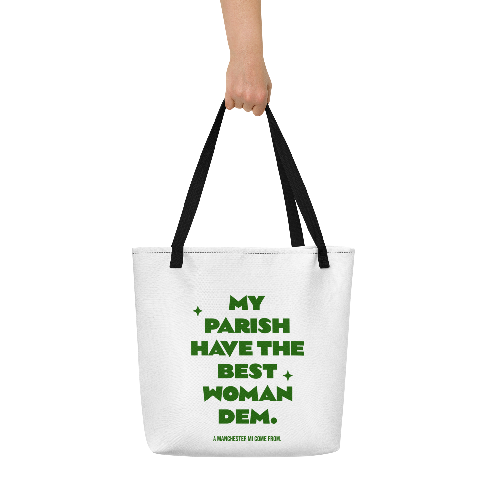 A MANCHESTER MI COME FROM - Large Tote Bag - Jamaica Tote Bags, Custom Cotton Tote Bags, Destination Tote Bags, Tote Bag Personalized