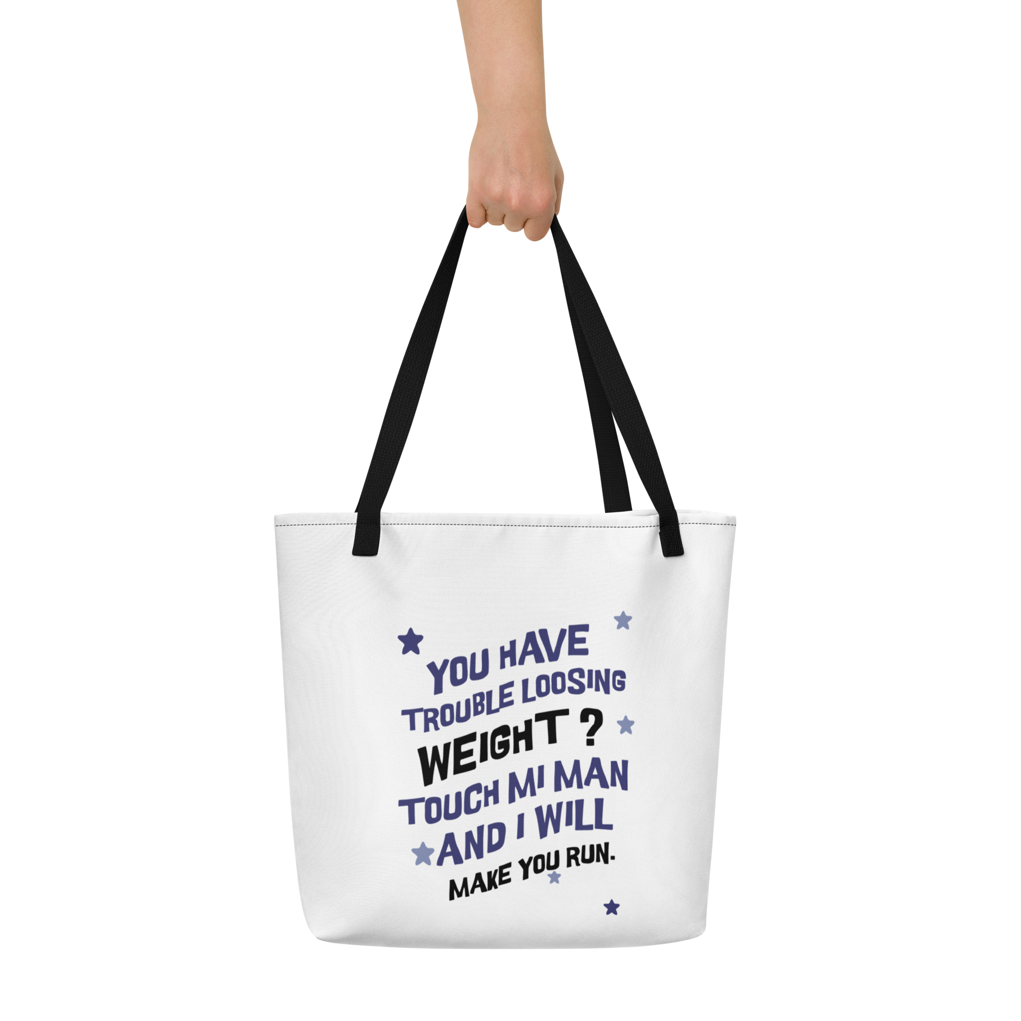 TOUCH MI MAN - Large Tote Bag - Jamaica Tote Bags, Custom Cotton Tote Bags, Destination Tote Bags, Tote Bag Personalized