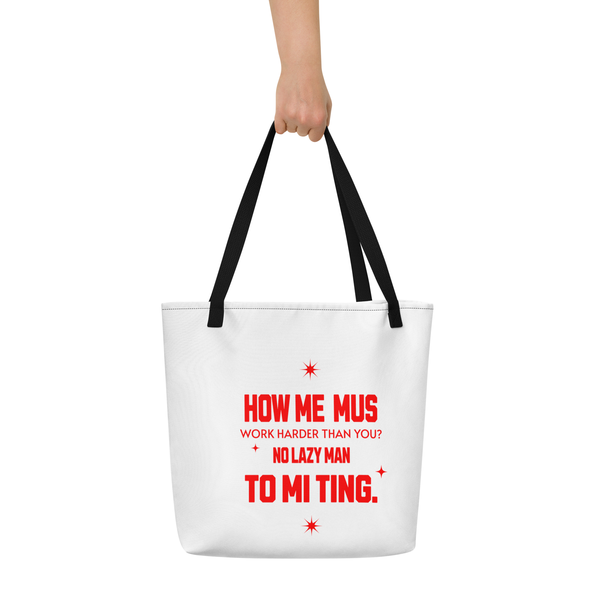 NO-LAZY-MAN- Large Tote Bag - Jamaica Tote Bags, Custom Cotton Tote Bags, Destination Tote Bags, Tote Bag Personalized