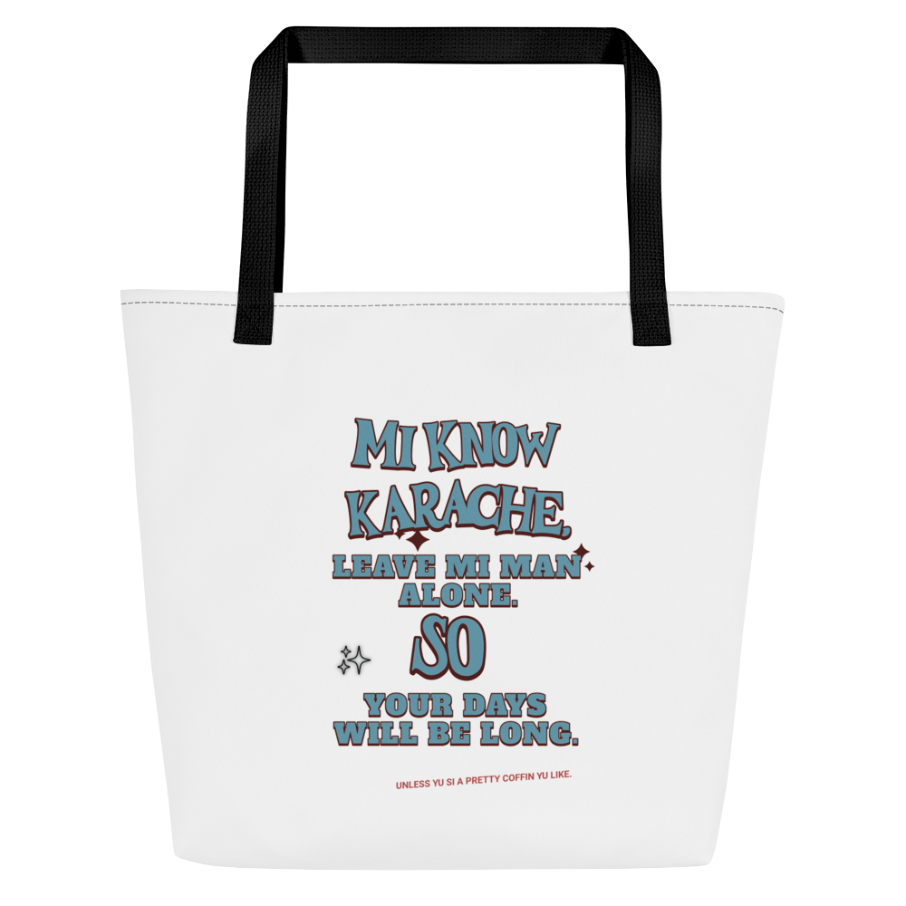 MI KNOW KARACHE - Large Tote Bag - Jamaica Tote Bags, Custom Cotton Tote Bags, Destination Tote Bags, Tote Bag Personalized