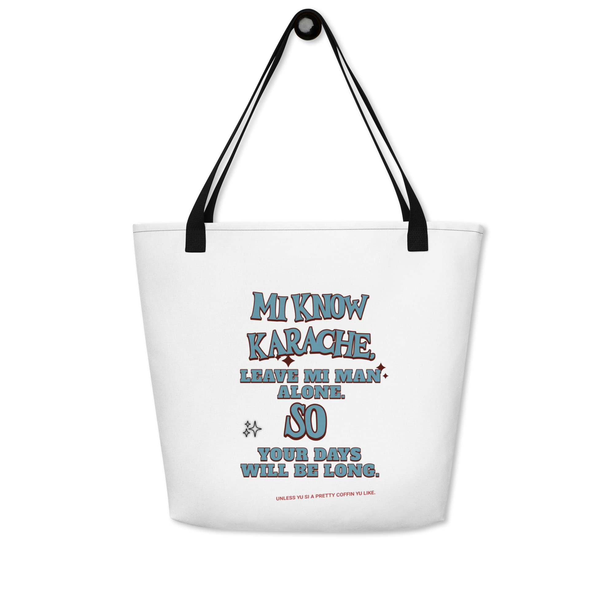 MI KNOW KARACHE - Large Tote Bag - Jamaica Tote Bags, Custom Cotton Tote Bags, Destination Tote Bags, Tote Bag Personalized