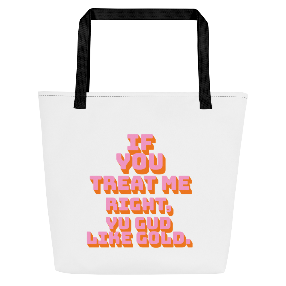 PRETTY OOMAN MUSS GET RING - Large Tote Bag -Jamaica Tote Bags, Custom Cotton Tote Bags, Destination Tote Bags, Tote Bag Personalized