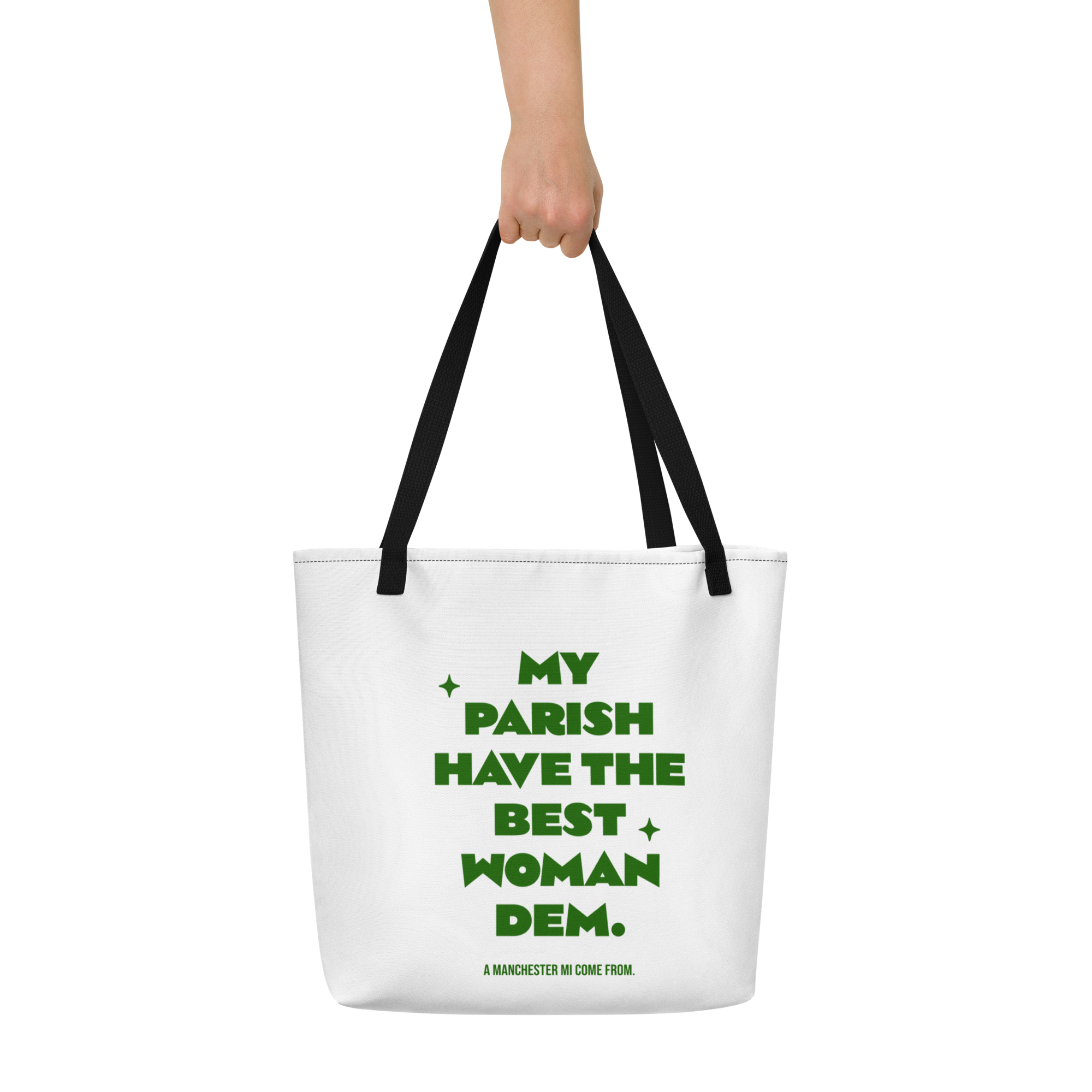 A MANCHESTER MI COME FROM - Large Tote Bag - Jamaica Tote Bags, Custom Cotton Tote Bags, Destination Tote Bags, Tote Bag Personalized