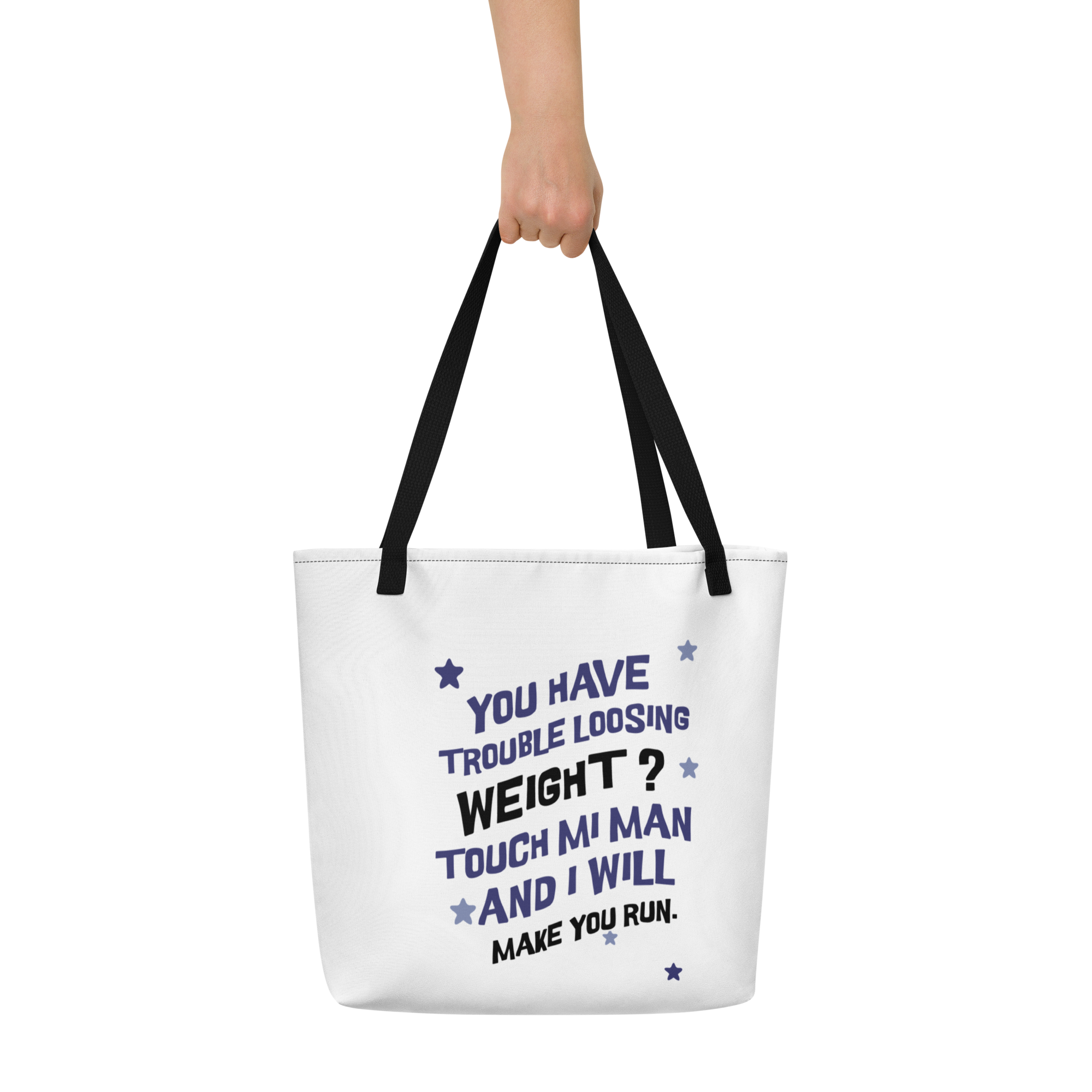 TOUCH MI MAN - Large Tote Bag - Jamaica Tote Bags, Custom Cotton Tote Bags, Destination Tote Bags, Tote Bag Personalized