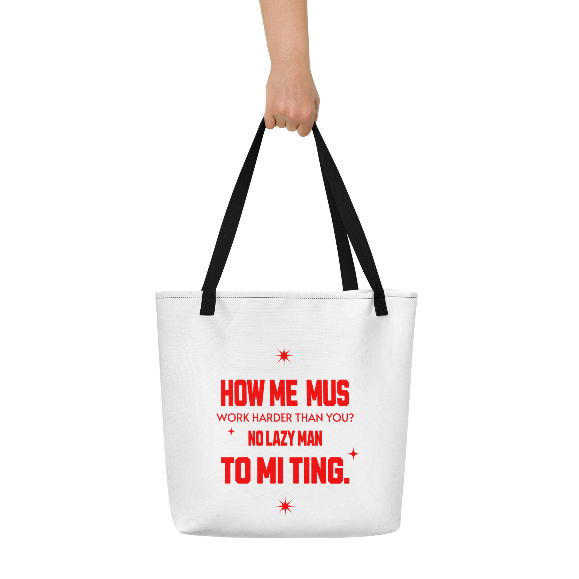 NO-LAZY-MAN- Large Tote Bag - Jamaica Tote Bags, Custom Cotton Tote Bags, Destination Tote Bags, Tote Bag Personalized