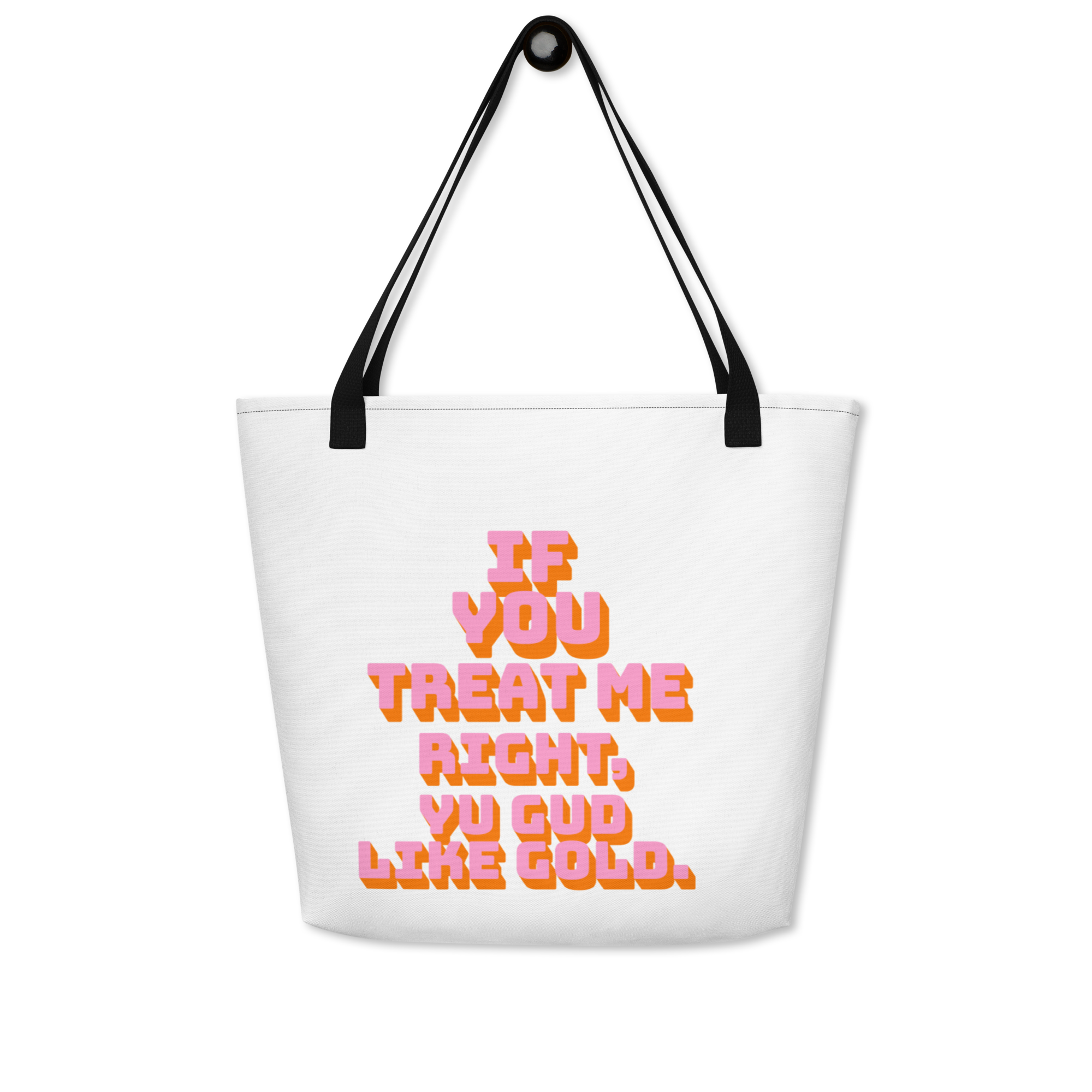 PRETTY OOMAN MUSS GET RING - Large Tote Bag -Jamaica Tote Bags, Custom Cotton Tote Bags, Destination Tote Bags, Tote Bag Personalized