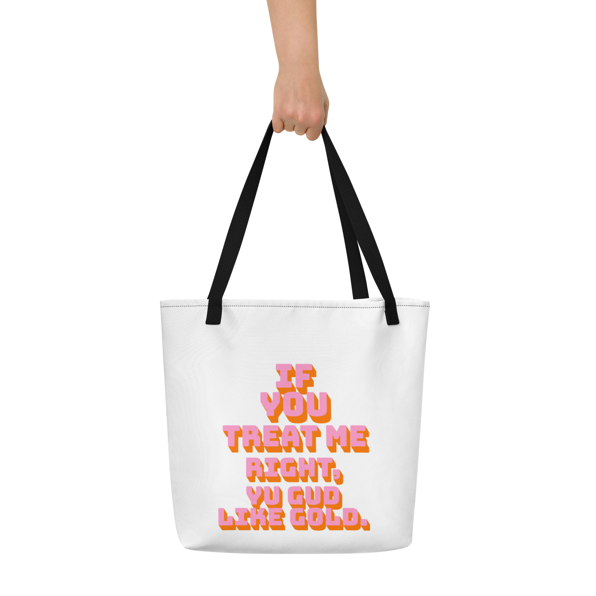 PRETTY OOMAN MUSS GET RING - Large Tote Bag -Jamaica Tote Bags, Custom Cotton Tote Bags, Destination Tote Bags, Tote Bag Personalized