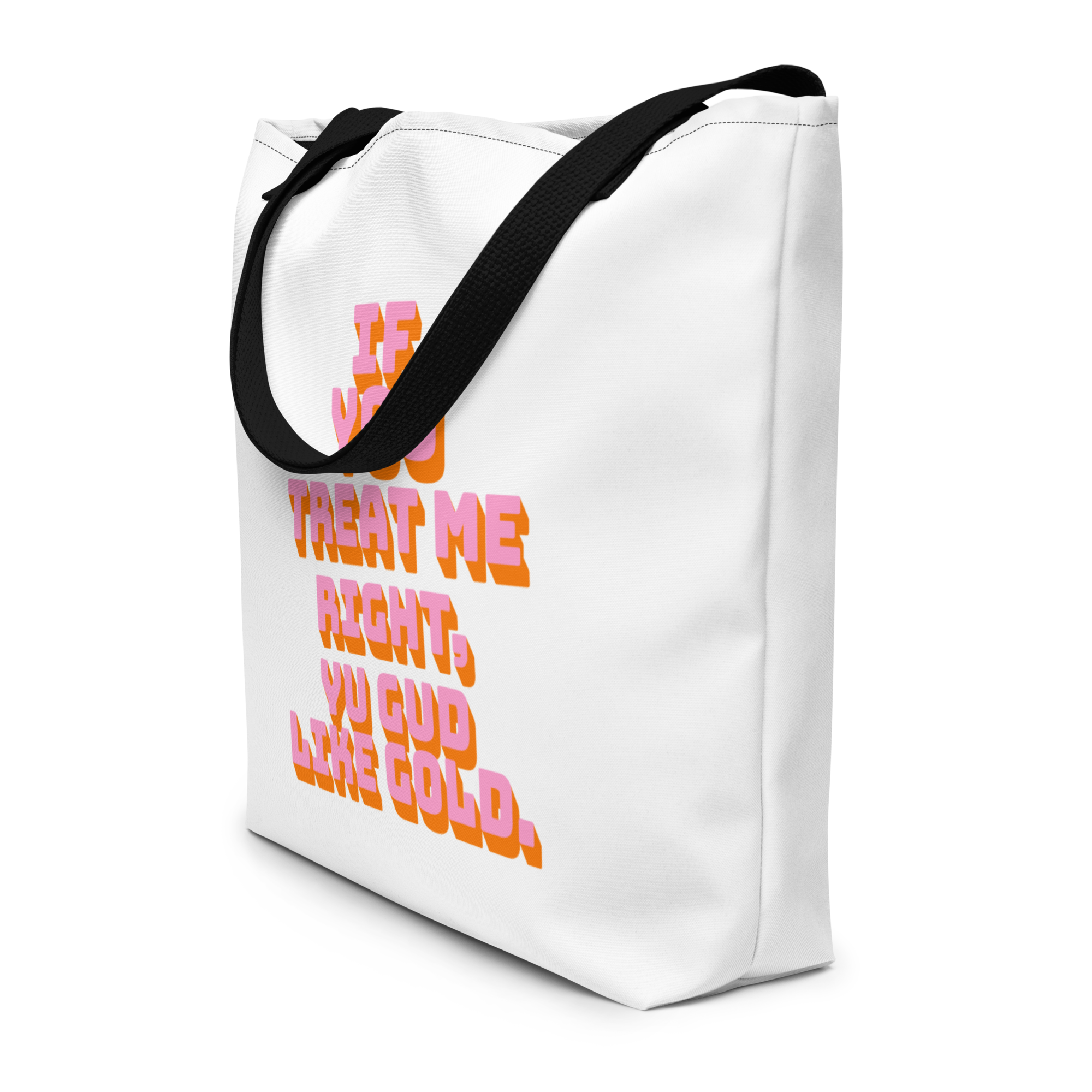 PRETTY OOMAN MUSS GET RING - Large Tote Bag -Jamaica Tote Bags, Custom Cotton Tote Bags, Destination Tote Bags, Tote Bag Personalized