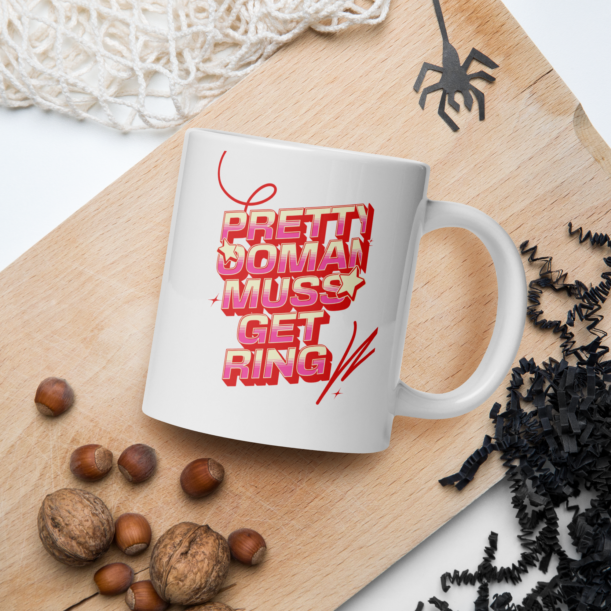 PRETTY OOMAN MUSS GET RING - White glossy mug - Jamaican Gift, Funny Jamaican Coffee Mug, Jamaican Coffee Cup, Jamaican Tea Cup