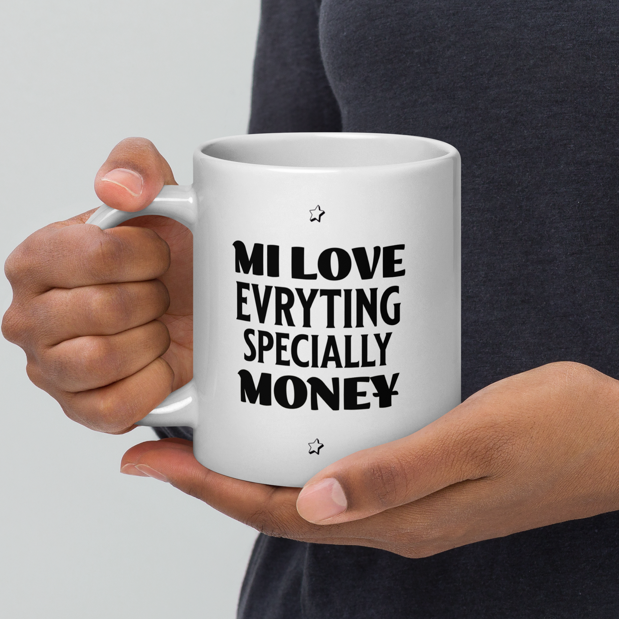 MI LOVE MONEY -White glossy mug - Jamaican Gift, Funny Jamaican Coffee Mug, Jamaican Coffee Cup, Jamaican Tea Cup