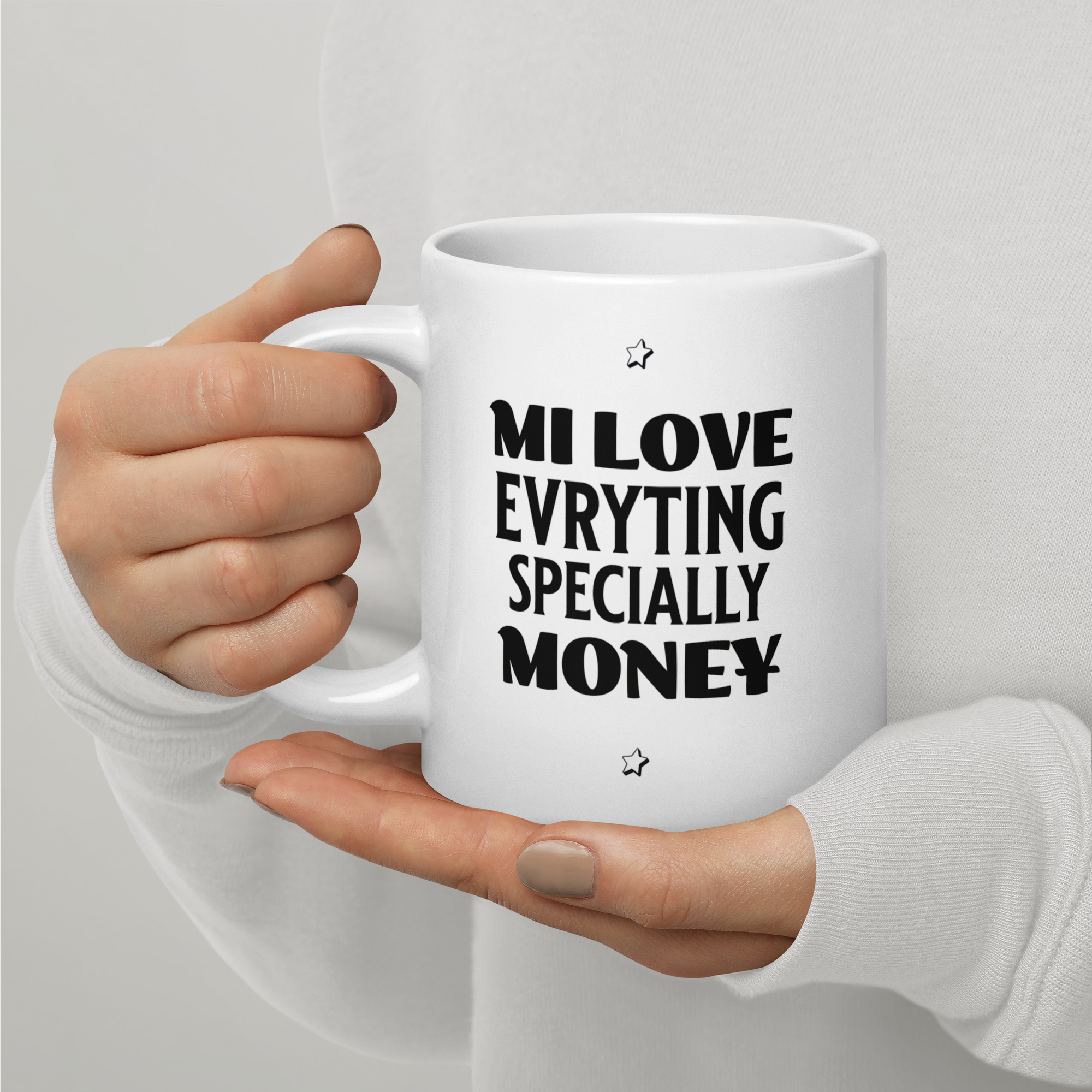 MI LOVE MONEY -White glossy mug - Jamaican Gift, Funny Jamaican Coffee Mug, Jamaican Coffee Cup, Jamaican Tea Cup