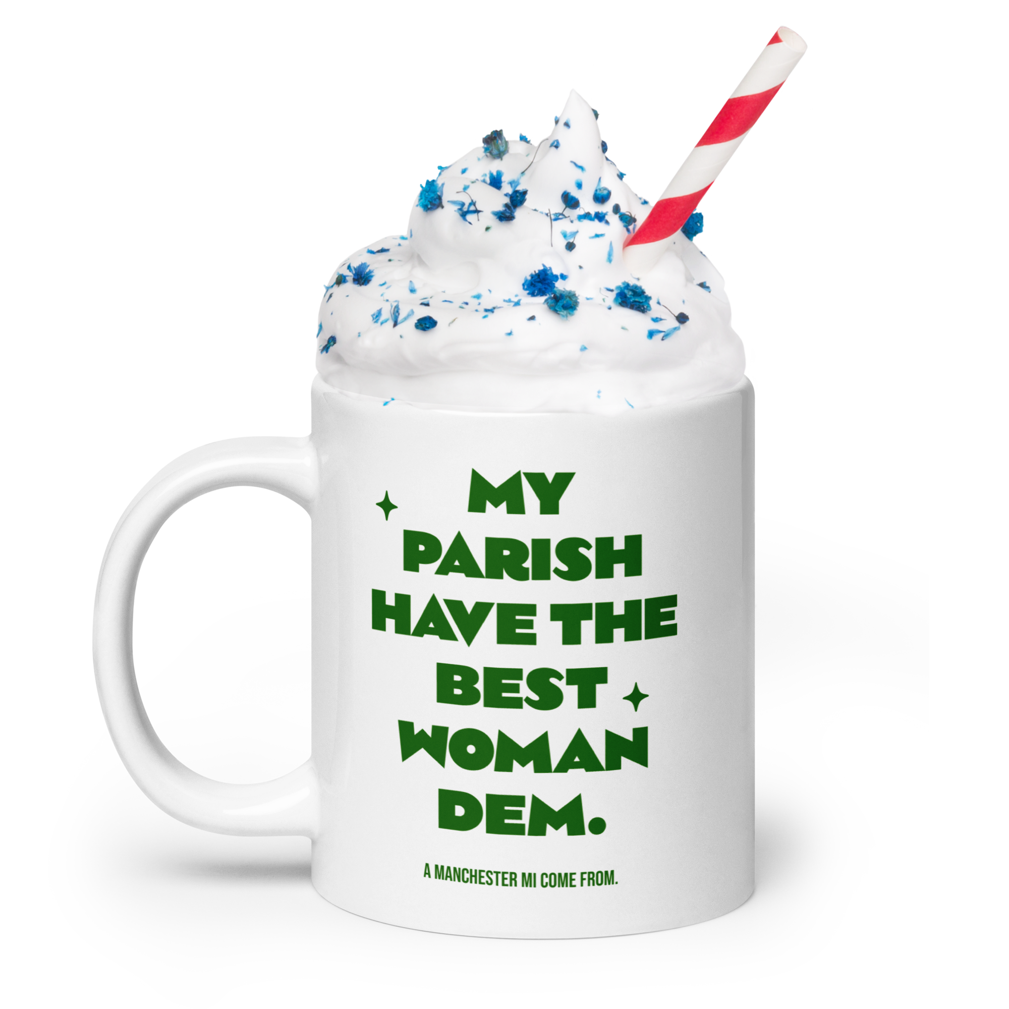 A MANCHESTER MI COME FROM - White glossy mug - Jamaican Gift, Funny Jamaican Coffee Mug, Jamaican Coffee Cup, Jamaican Tea Cup