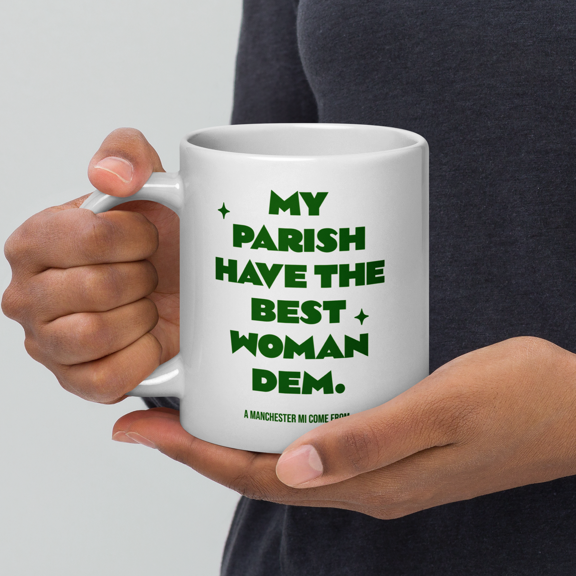 A MANCHESTER MI COME FROM - White glossy mug - Jamaican Gift, Funny Jamaican Coffee Mug, Jamaican Coffee Cup, Jamaican Tea Cup