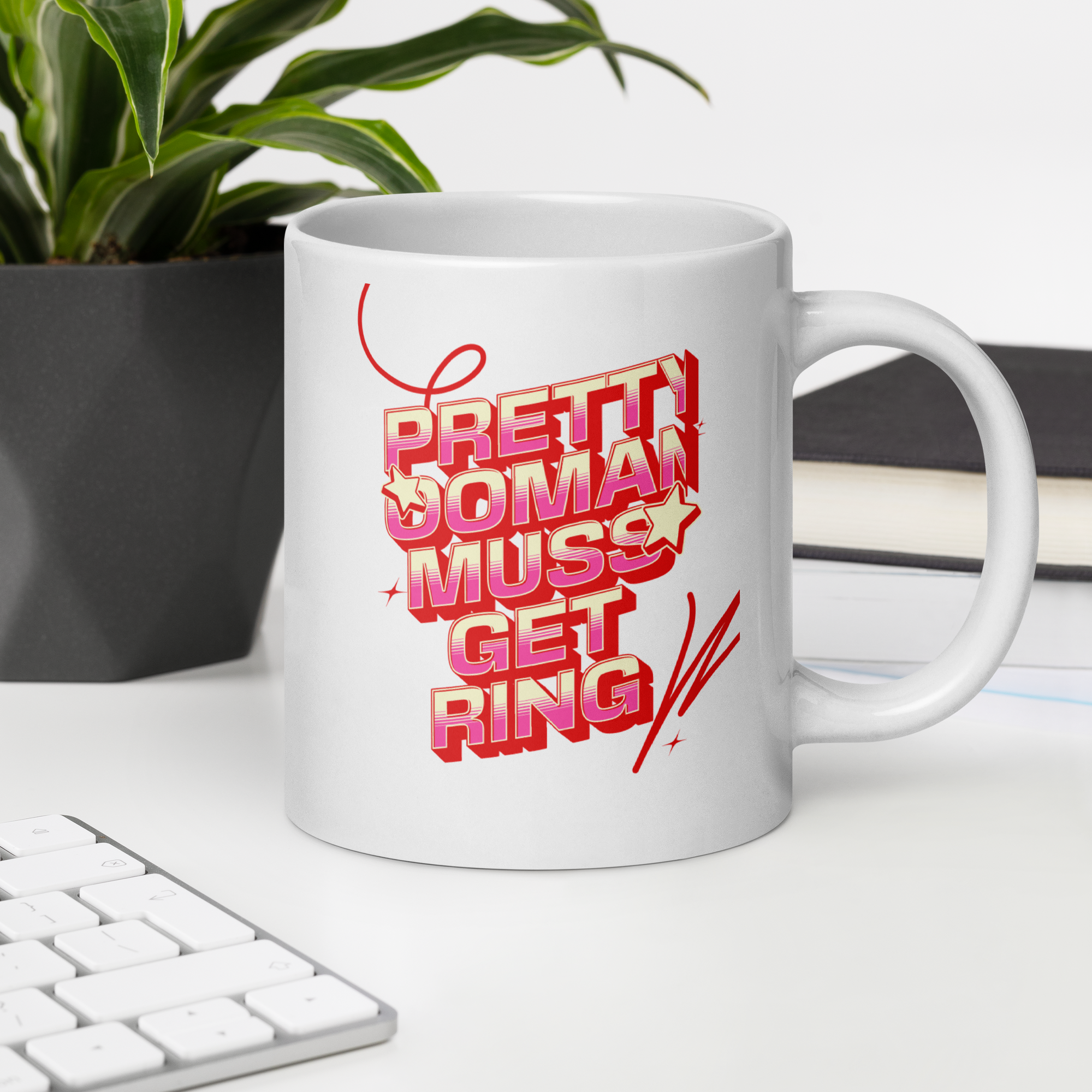 PRETTY OOMAN MUSS GET RING - White glossy mug - Jamaican Gift, Funny Jamaican Coffee Mug, Jamaican Coffee Cup, Jamaican Tea Cup