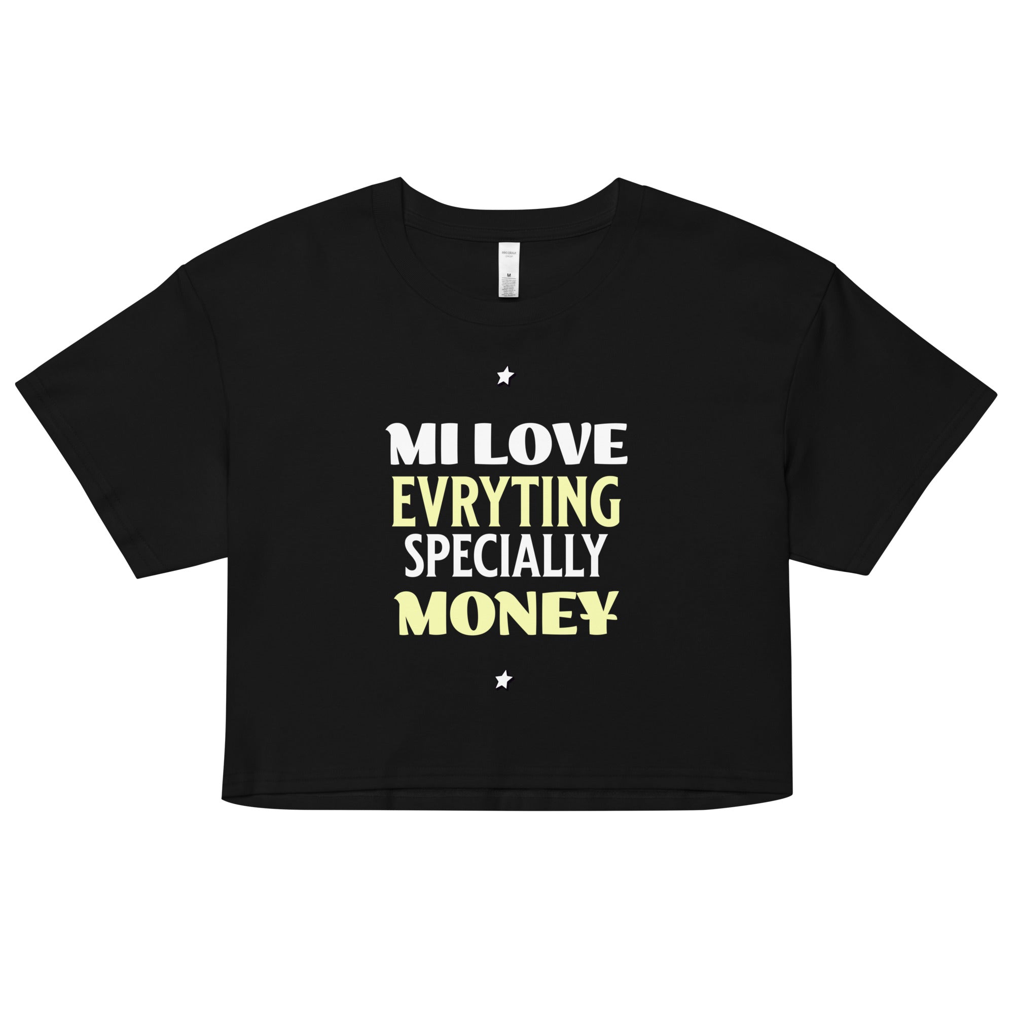 MI LOVE MONEY - Women’s crop top - Jamaican T Shirt - Jamaican Slang on a T Shirt, Jamaican Tee shirt Jamaican vacation Shirt, Funny Jamaican shirt